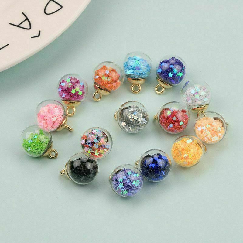 20PCS Round Glass Ball Transparent Confetti Making Pendants Charms DIY Jewelry !