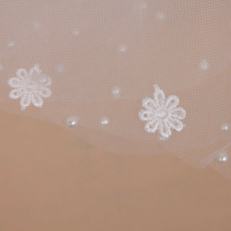 Elbow Length Wedding Bridal Veils Floral Lace Edge Beaded White Accessories New
