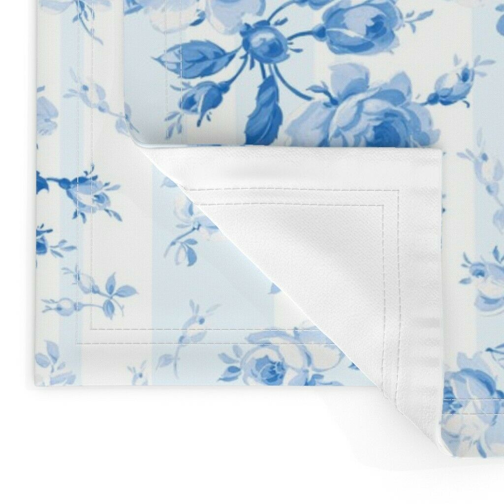 Cloth Placemats Roses Delicate Florals Stripes Blue Set of 2