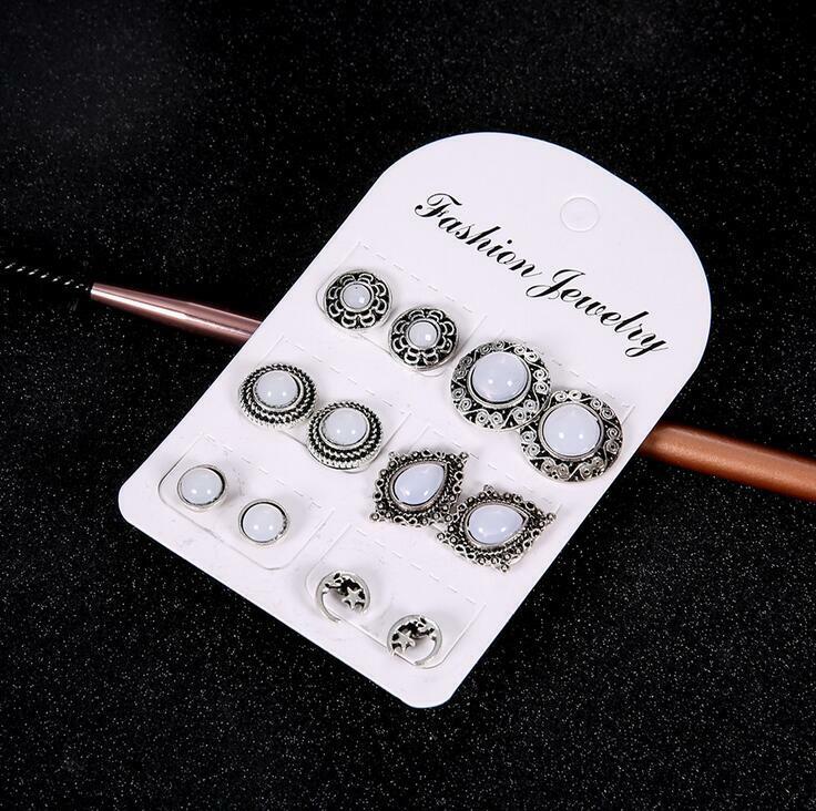 5 Pairs/Set Opal Moon Stud Earrings Women Jewelry Wedding Party Earring