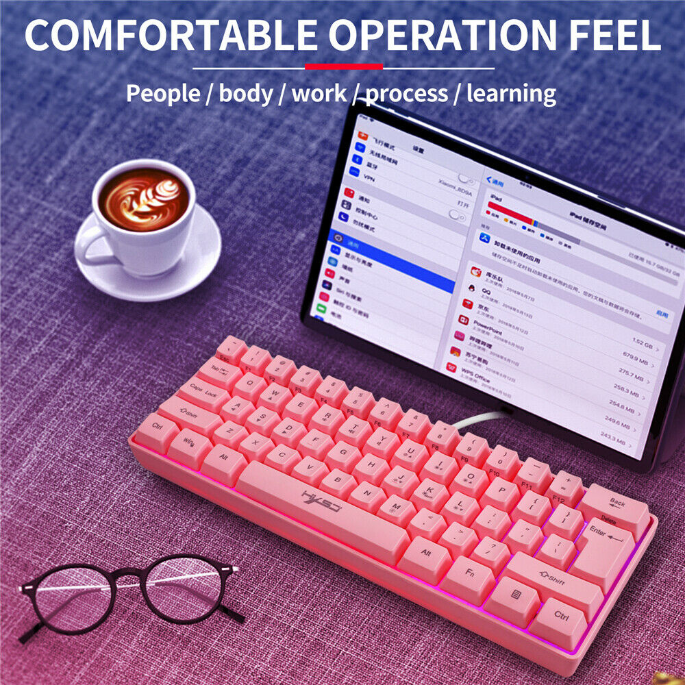 Pink 61 Keys Gaming Keyboard RGB Lighting Wired Keyboards For Tablet Desktop PC