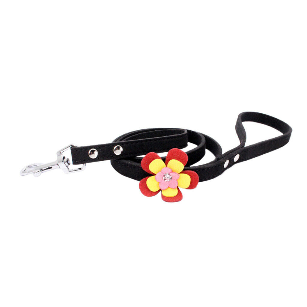 Adjustable Pet Puppy Flower Lead Leash Traction Rope For Dog Black M
