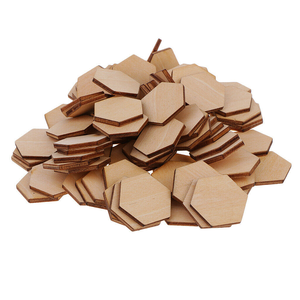 Hexagon Shaped Wooden Embellishments Shapes for Craft Decor DIY 100pcs 25mm