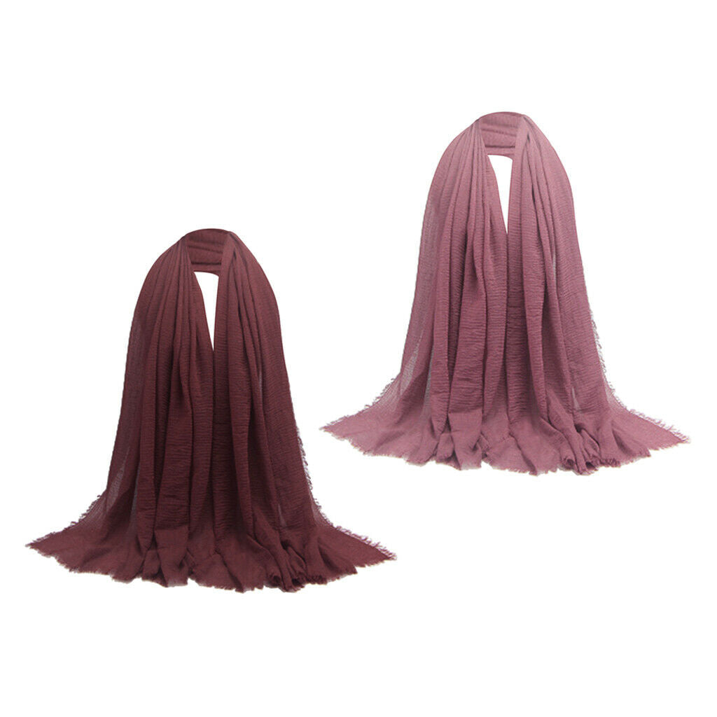 2 Pieces Womens Long Scarf Plain Hijab Shawl Turban Head Scarf Headwrap