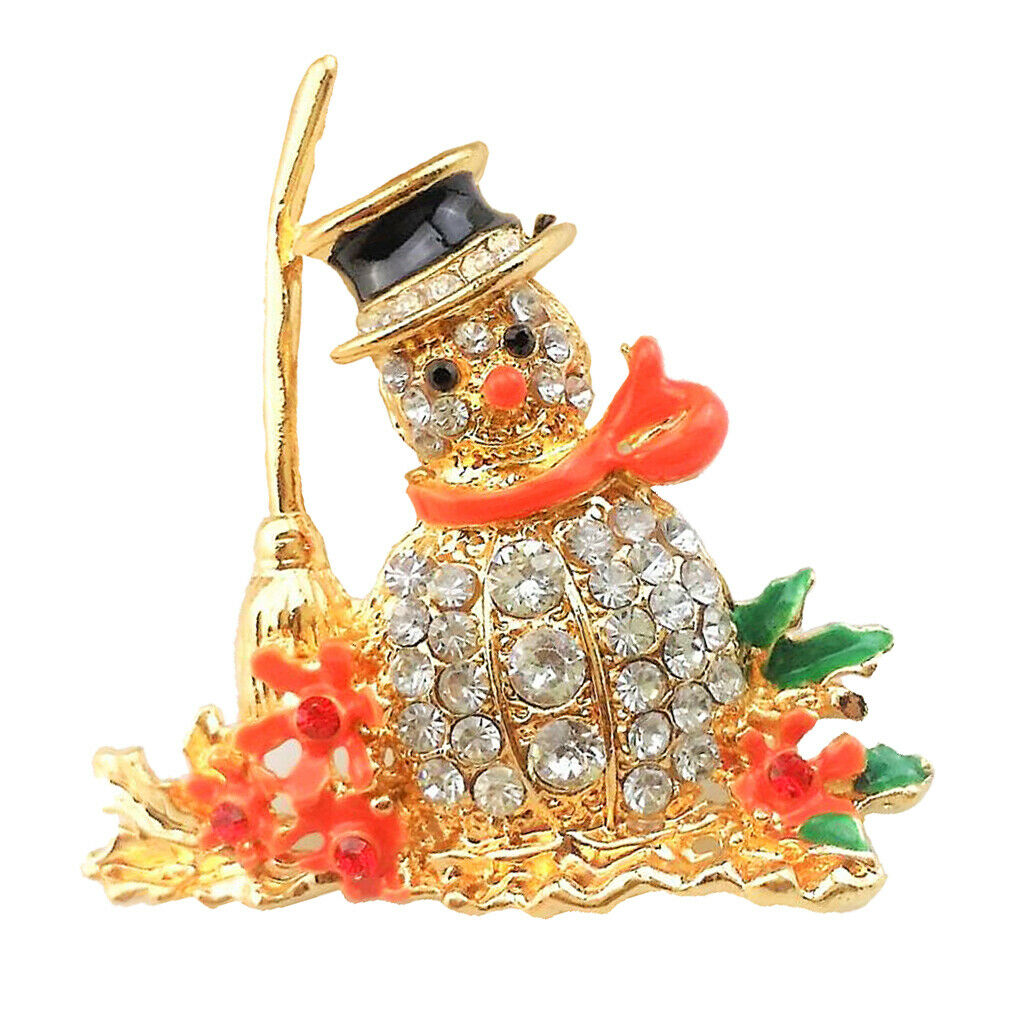 Rhinestone Snowman Broom Christmas Kids Lady Collar Lapel Boutonniere Pin