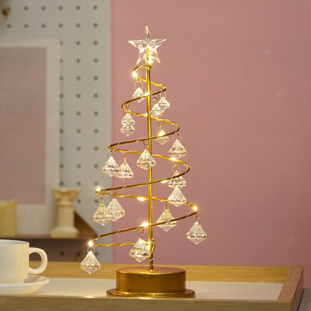 Christmas Tree Lamp Crystal White Night Light for Desk Decor Home Indoor