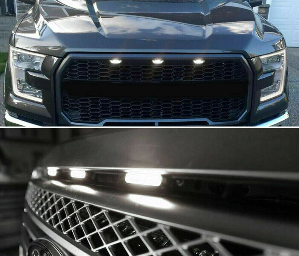 3pcs Amber Smoked LED Front Grille Grill Running Lights Fit for Ford F150 Raptor