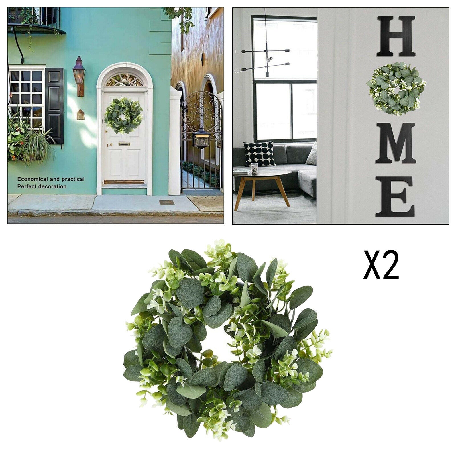 2pcs Artificial Eucalyptus Wreath Outdoor Front Door Garland Christmas Decor