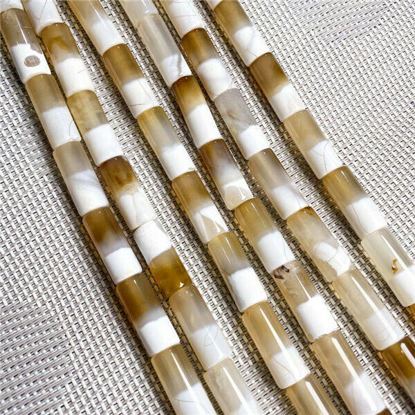 1 Strand 20x8mm Brown&White Agate Cylinder Tube DIY Loose Beads 15.5inch HH268