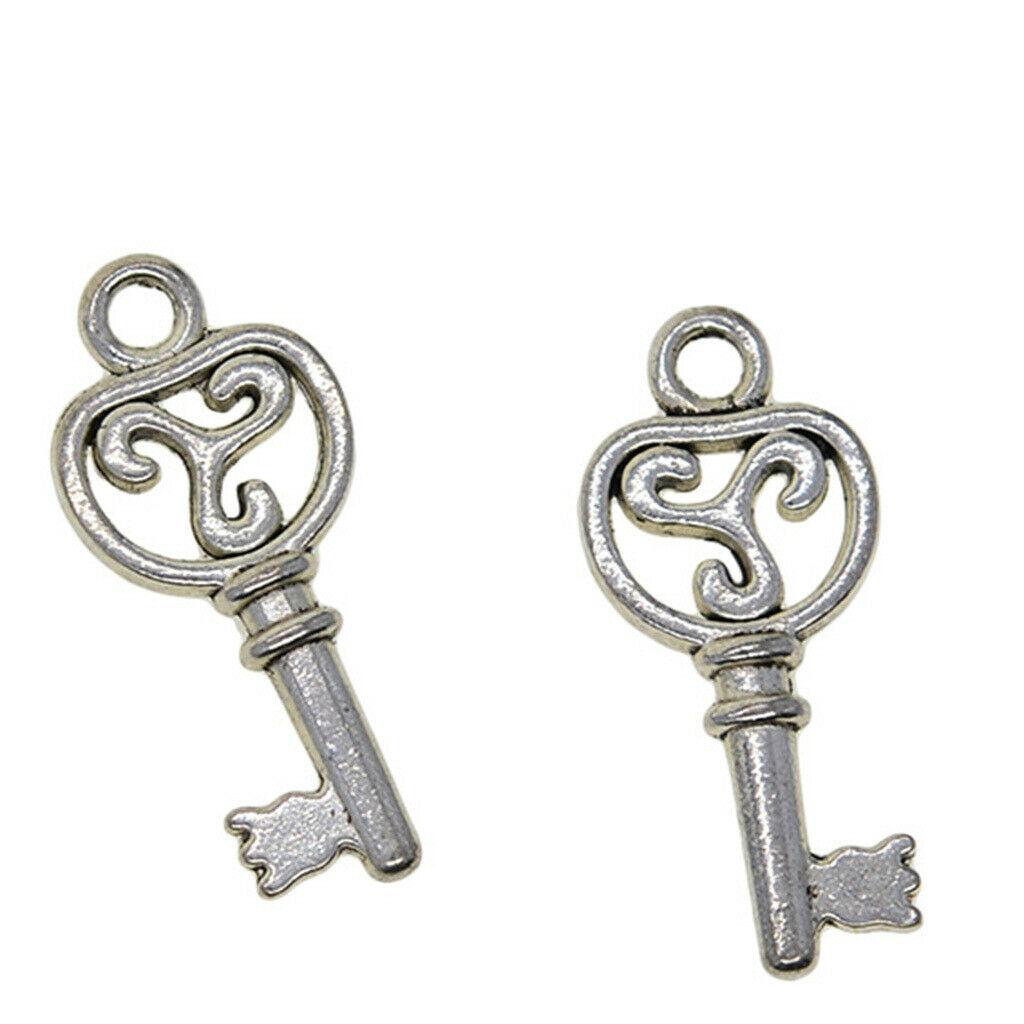 Prettyia 100x Old Style Mini Filigree Skeleton Key Charms Pendants 22x10mm