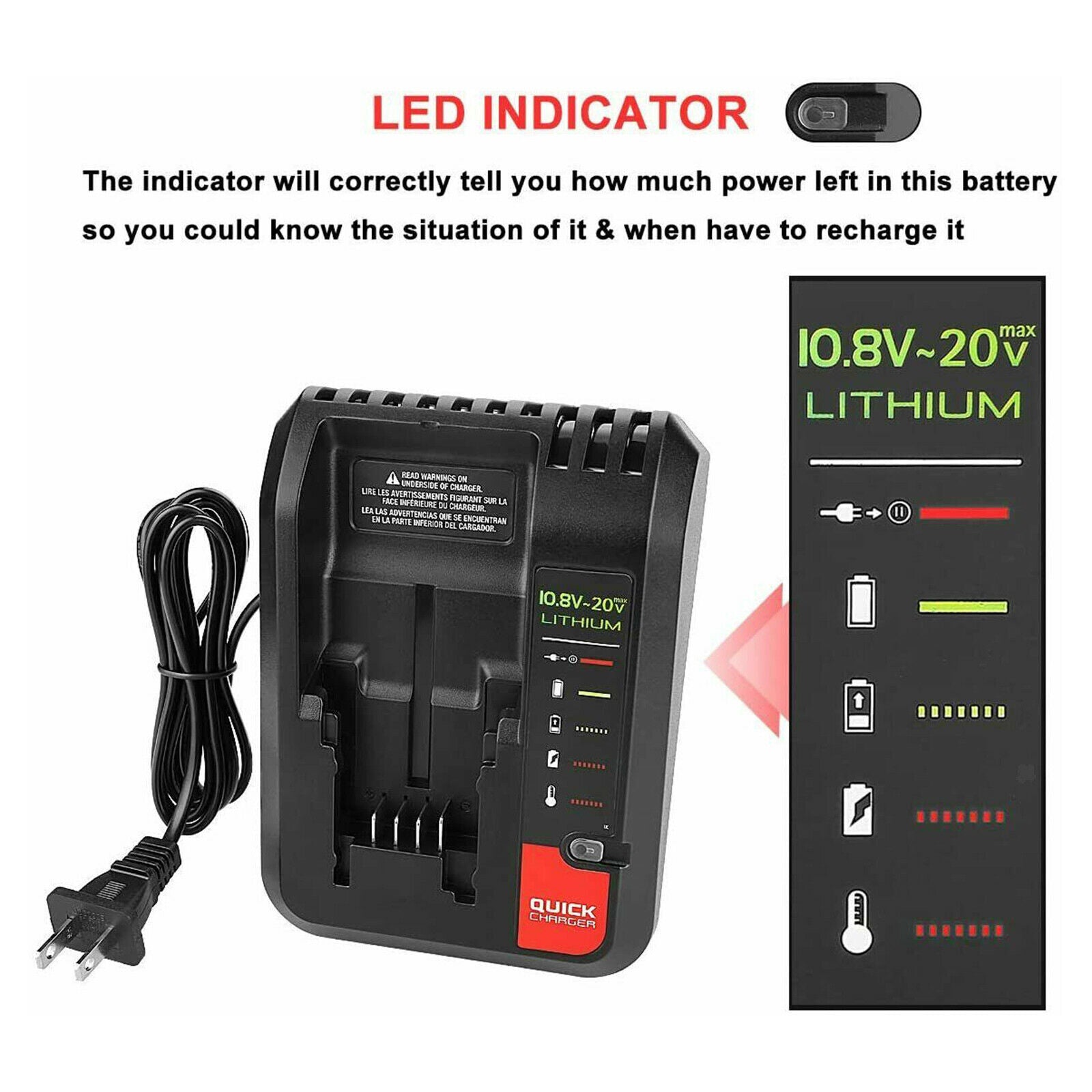 20V Lithium Battery Charger 10.8-20V Fit for Black and Decker PCC685L PCC640