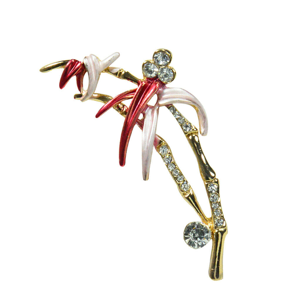 Natural Inspiration Bamboo Brooch Crystal Rhinestone Brooch Pin Red