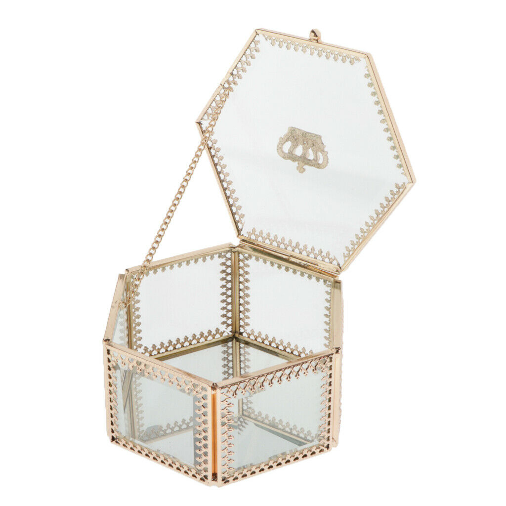 Crown Glass Jewelry Make-up Organizer Box Geometric Terrarium Plants Holder