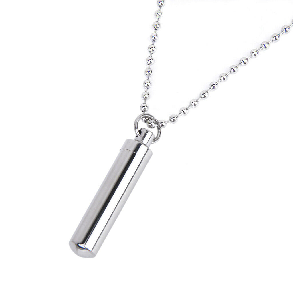 2x Stainless Steel Waterproof Pill Case Urn Ash Holder Pendant Necklace