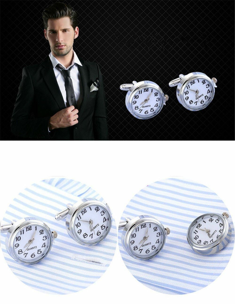 Stylish Gentleman Jewelry Brass Novelty Clock Cufflinks Cuff Links Wedding 2PCS