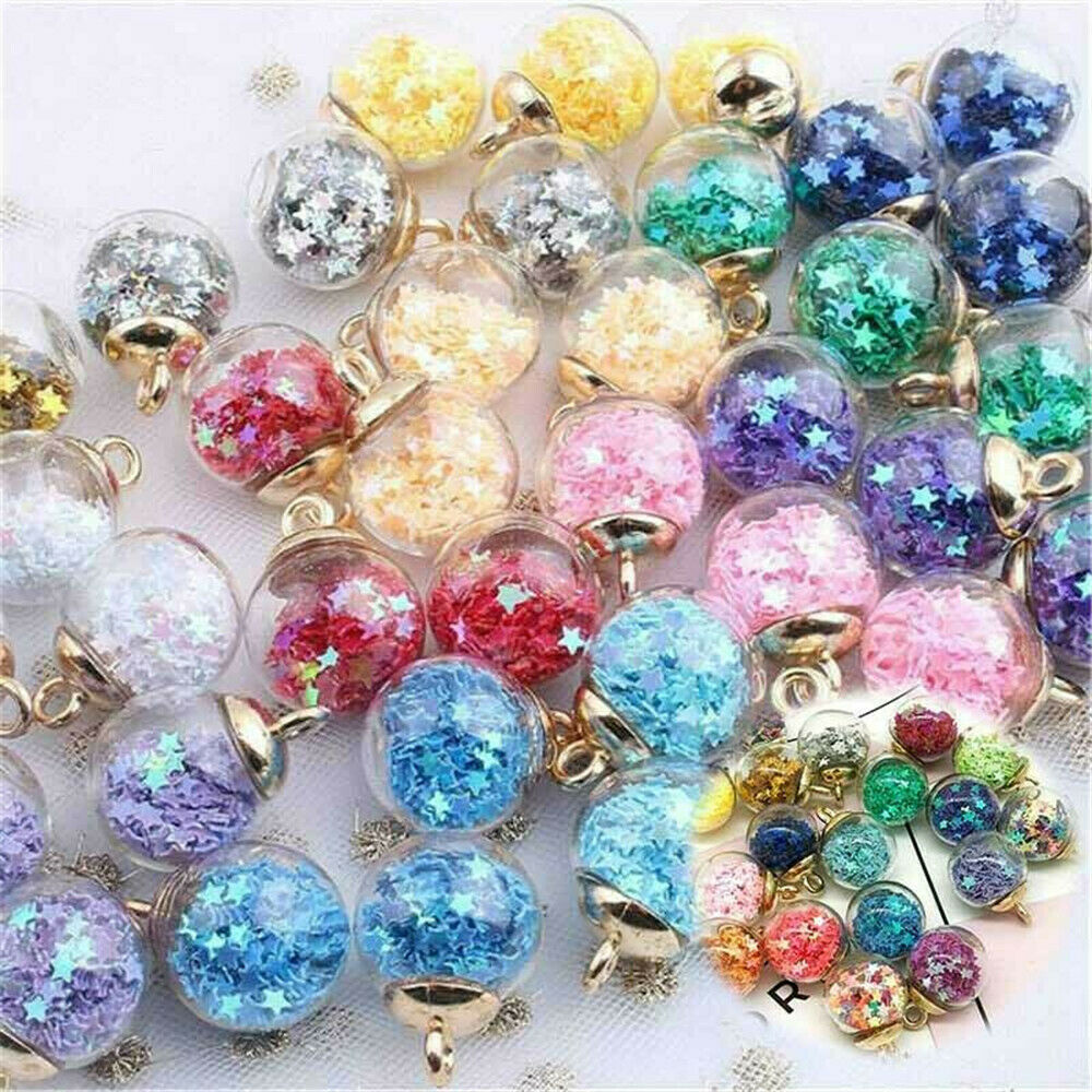 Glass Ball Pendants Confetti Making Charms Set 20x Round Transparent DIY Jewelry