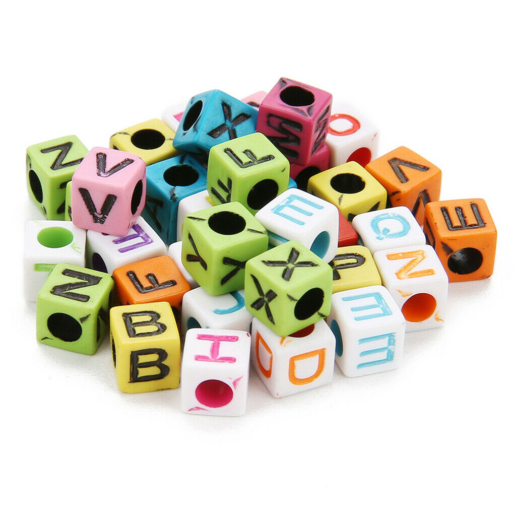200 Pieces 6mm Acrylic Multi Color Cubic Letter Beads Alphabet Beads with