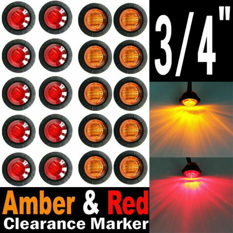 10X Red + 10X Amber 3/4" Round LED CLEARANCE SIDE MARKER LIGHT FOR TRUCK TRAILER