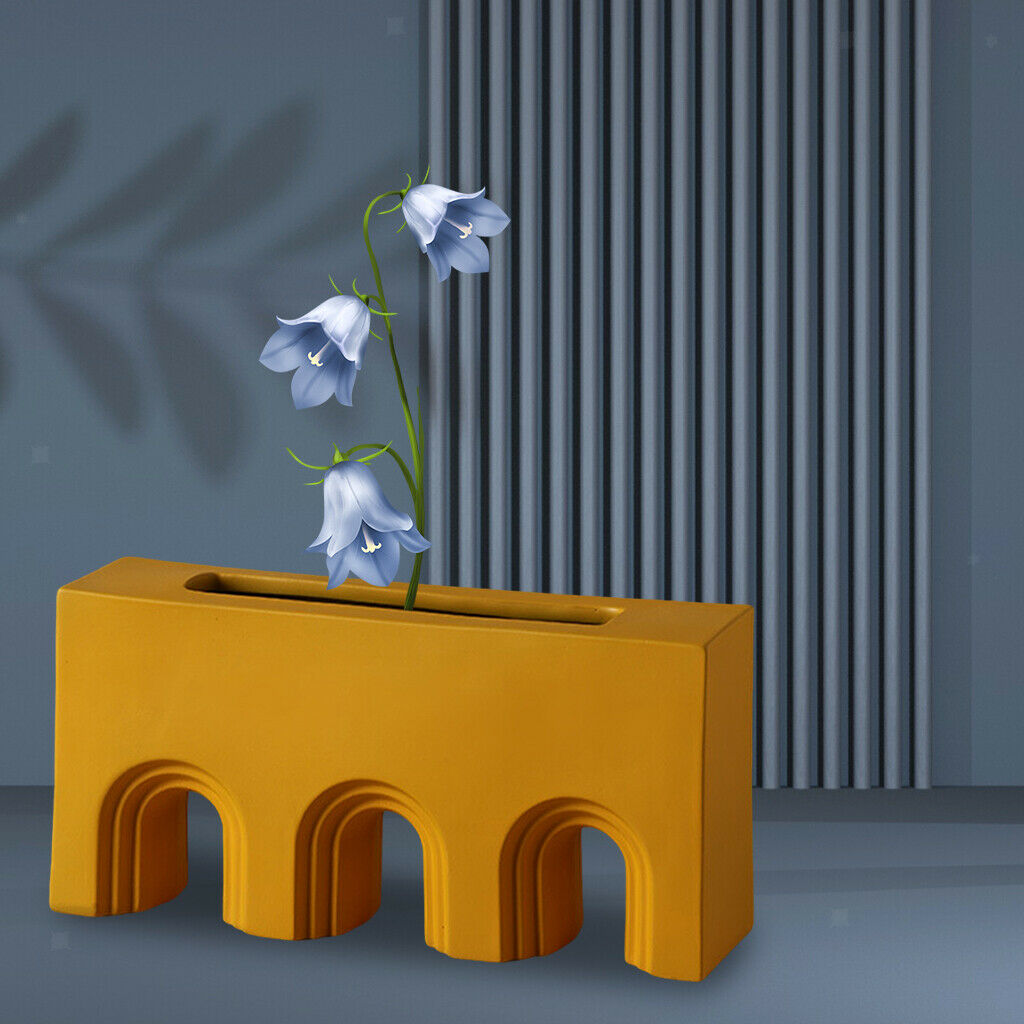 Geometry Ceramic Vase Nordic Flower Vase Pot Decors Yellow 20.5x5.5x10cm
