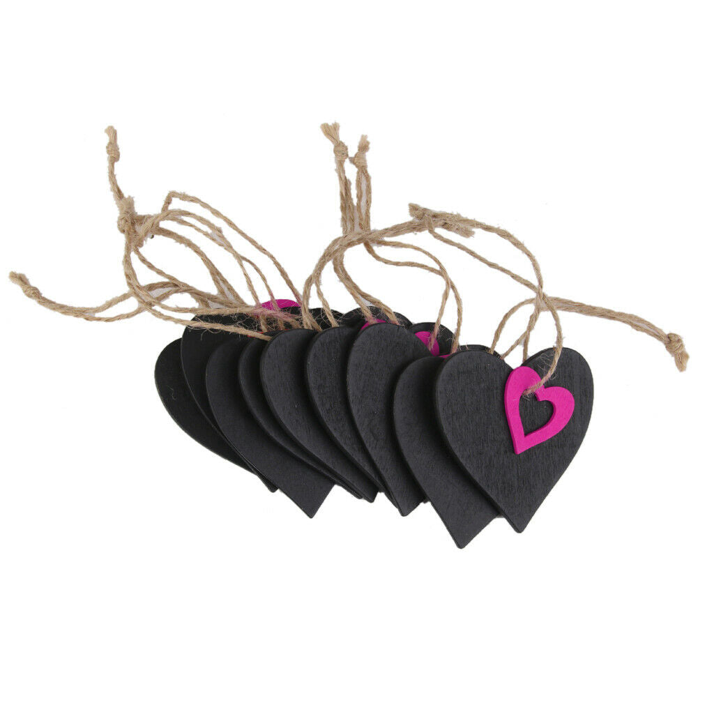 10pcs Mini Fuchsia Hearts Chalkboard Tags With String