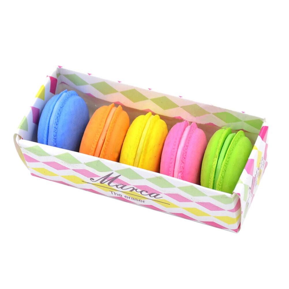 5Pcs Fashion Cute Macarons Colors Rubber Pencil Eraser Sweet Stationery Set BDD