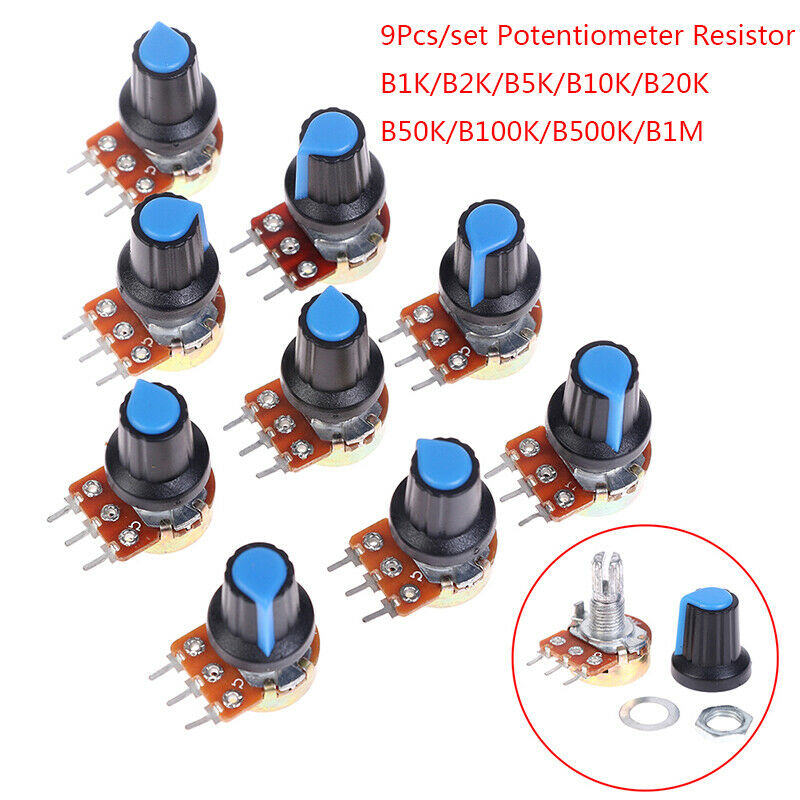 9Pcs/set 1K 2K 5K 10K 20K 50K 100K 500K 1M Ohm Linear Taper Rotary Potent.l8