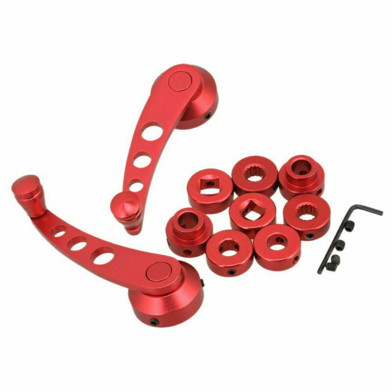 New Red Billet Aluminum Car Window Winders/Door Cranks Handles Universal Kit L/R