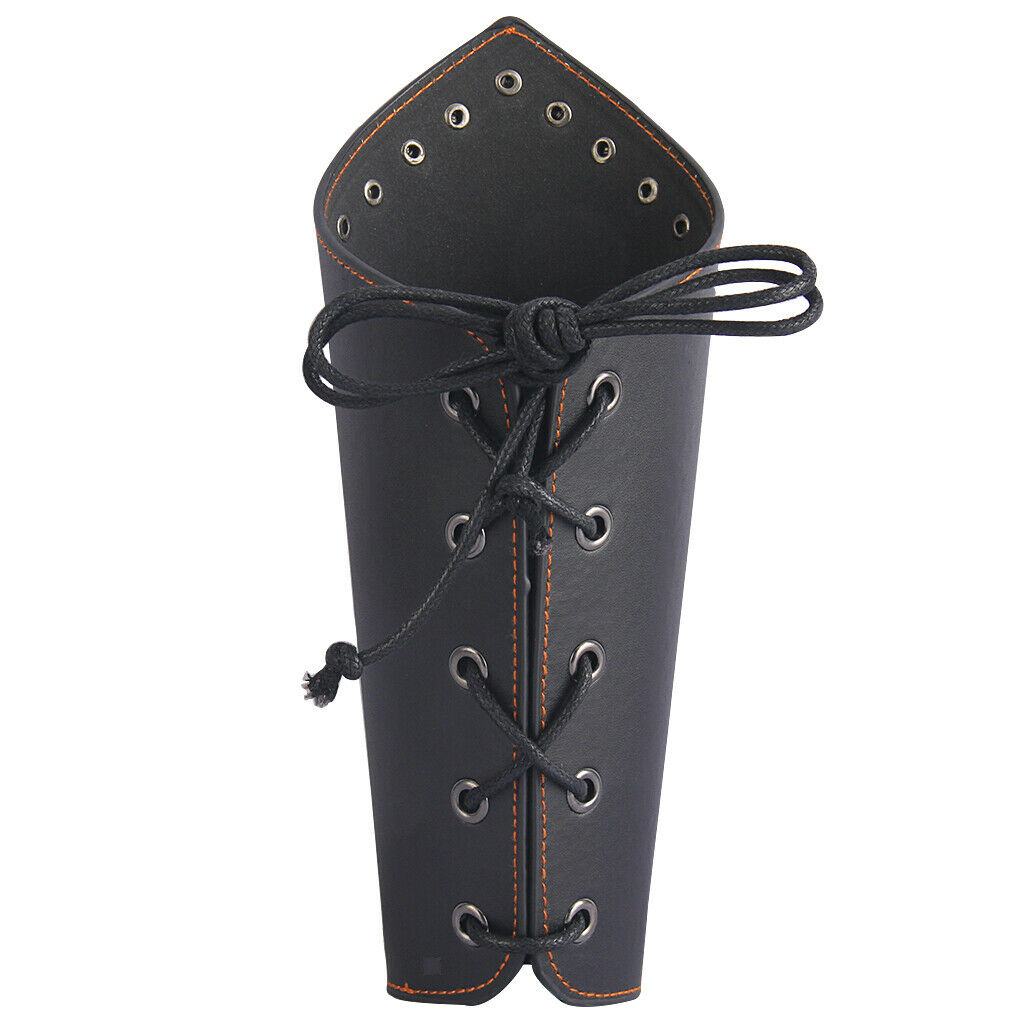 2x Leather Arm Guards Archery Gauntlet Medieval Bracers Studs Props Black