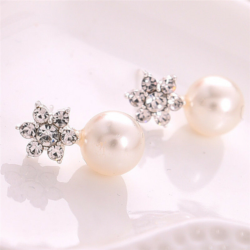Snowflake Earrings Crystal Rhinestone Pearls Ear Stud Earring Women Jewe.l8