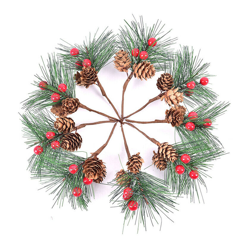 10pcs Artificial Berry And Pine Cone With Holly Branches Christmas Decorat*D TL