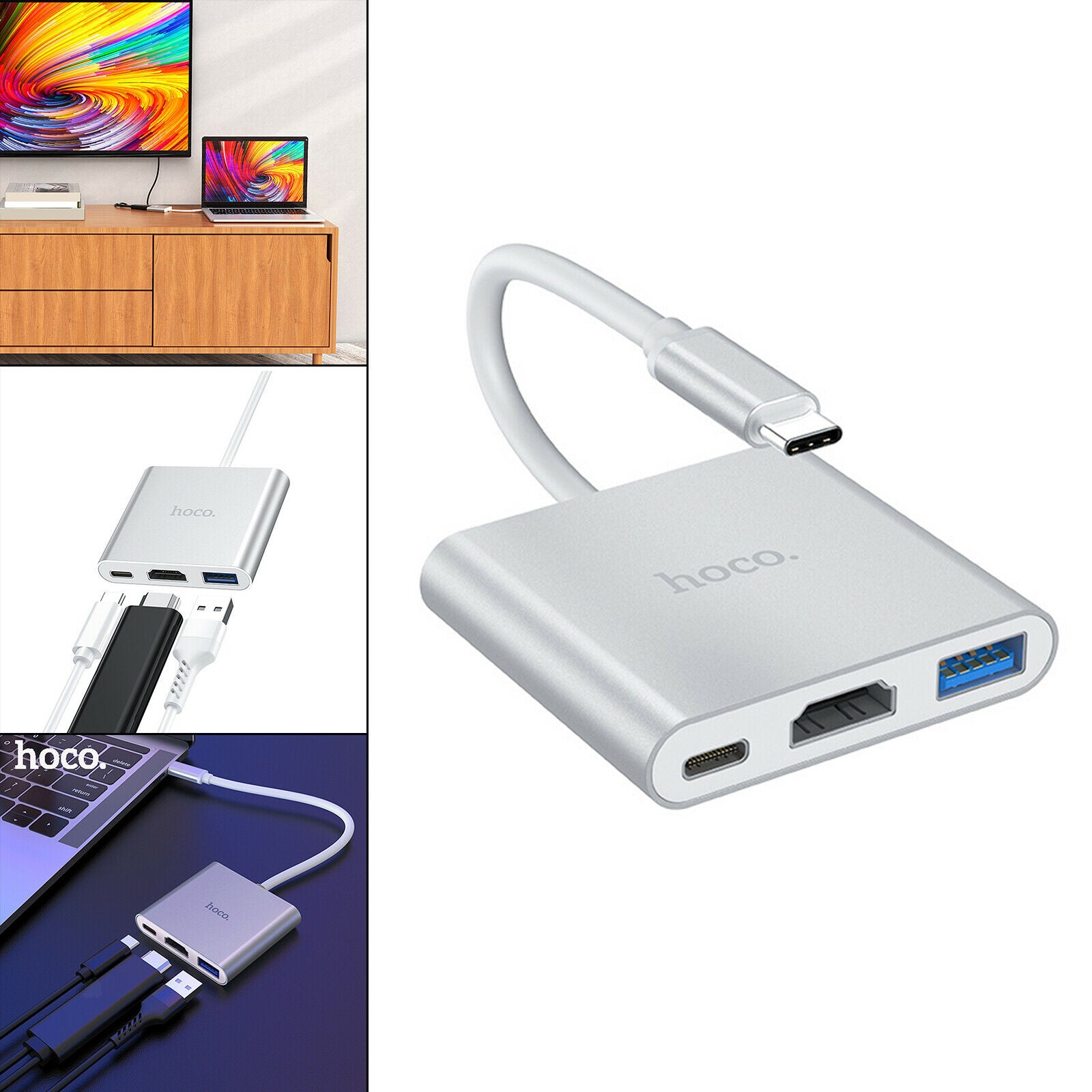 USB 3.1 Type C to HDMI +USB3.0+PD Ports Adapter Converter Hub Splitter