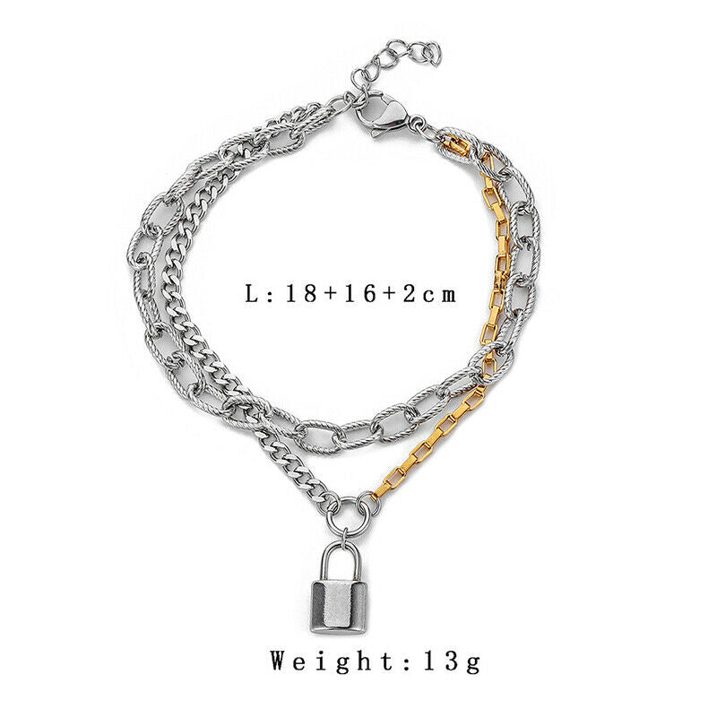 Punk Double Layer Lock Chain Bracelets Female Bracelet Bangles for Women .l8