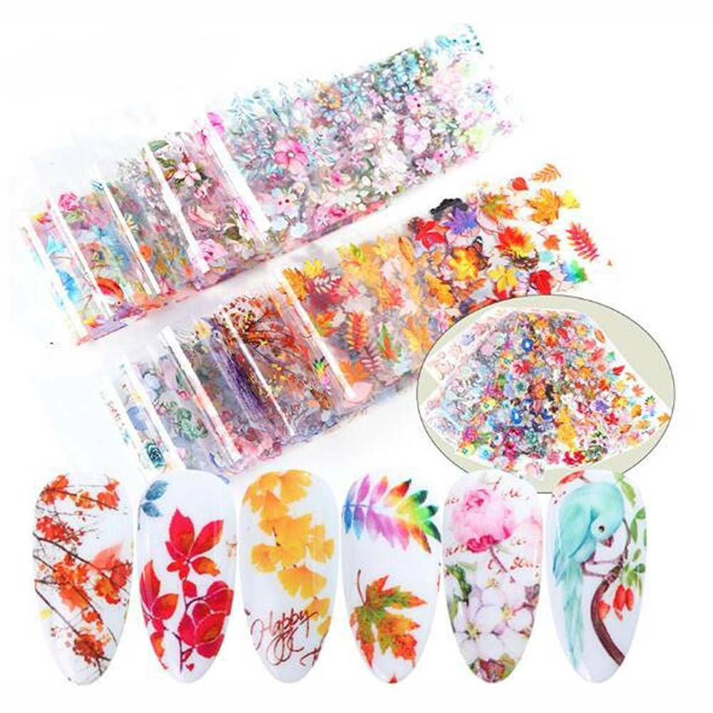 10 Sheets Mixed Rose Flower Nails Transfer Foil Beauty Nail Art Stickers Decals