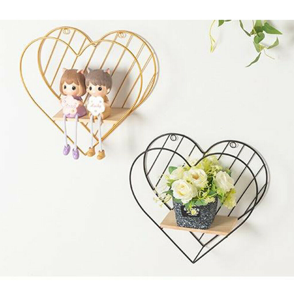 2x Wall Floating Shelf Picture Organizer Geometric Home Bedroom Heart Shaped