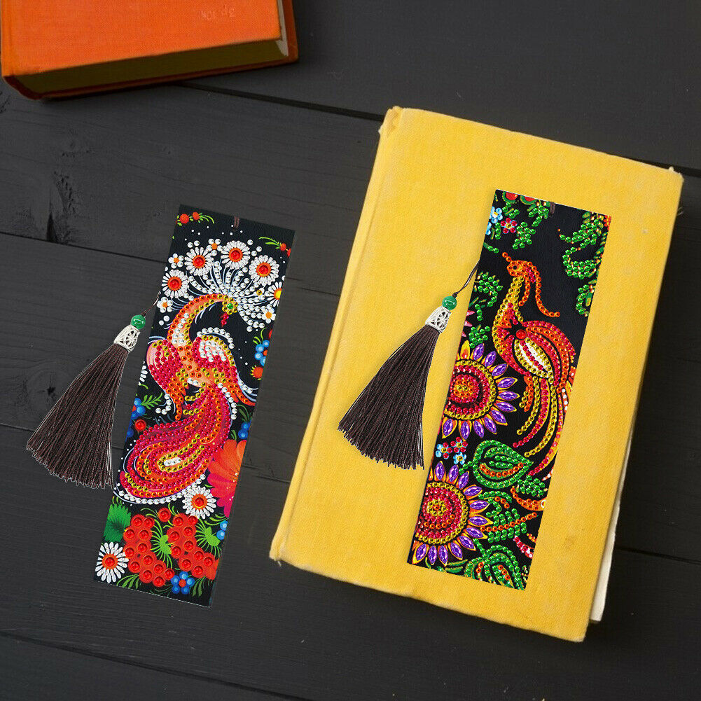 2pcs Diamond Painting Bookmark DIY Peacock Cross Stitch Leather Book Marks @