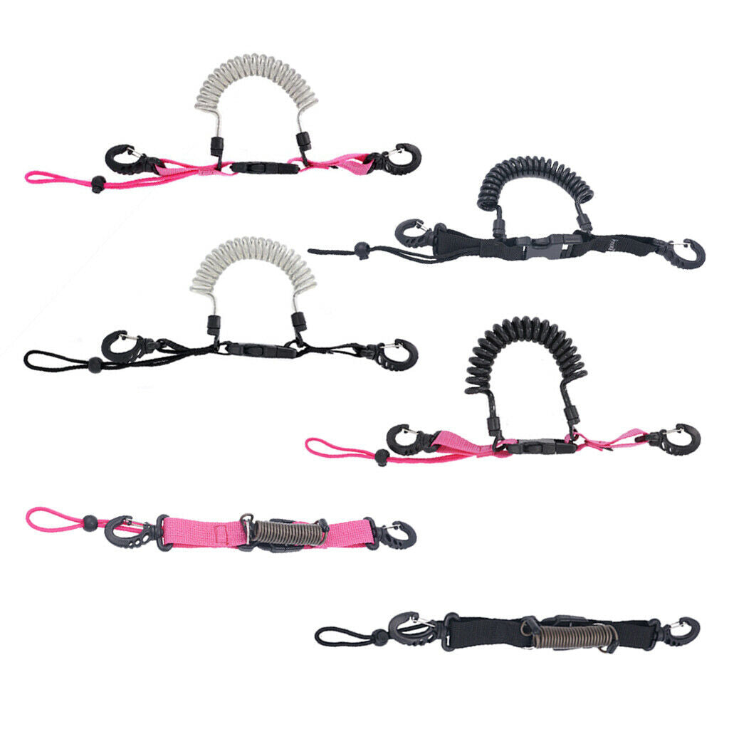 2X Scuba Diving Elastic Spring Coil Torch Lanyard Quick Release Buckle Black A