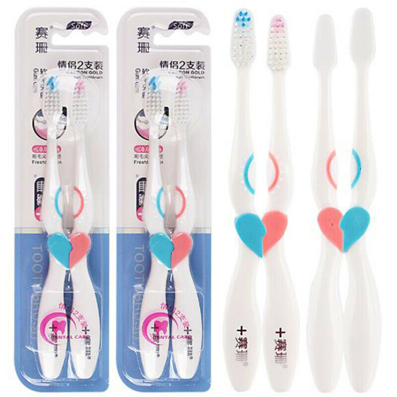 2pcs Soft-bristle Heart Couple Brush Teeth Eco Friendly Adults Toothbru.l8