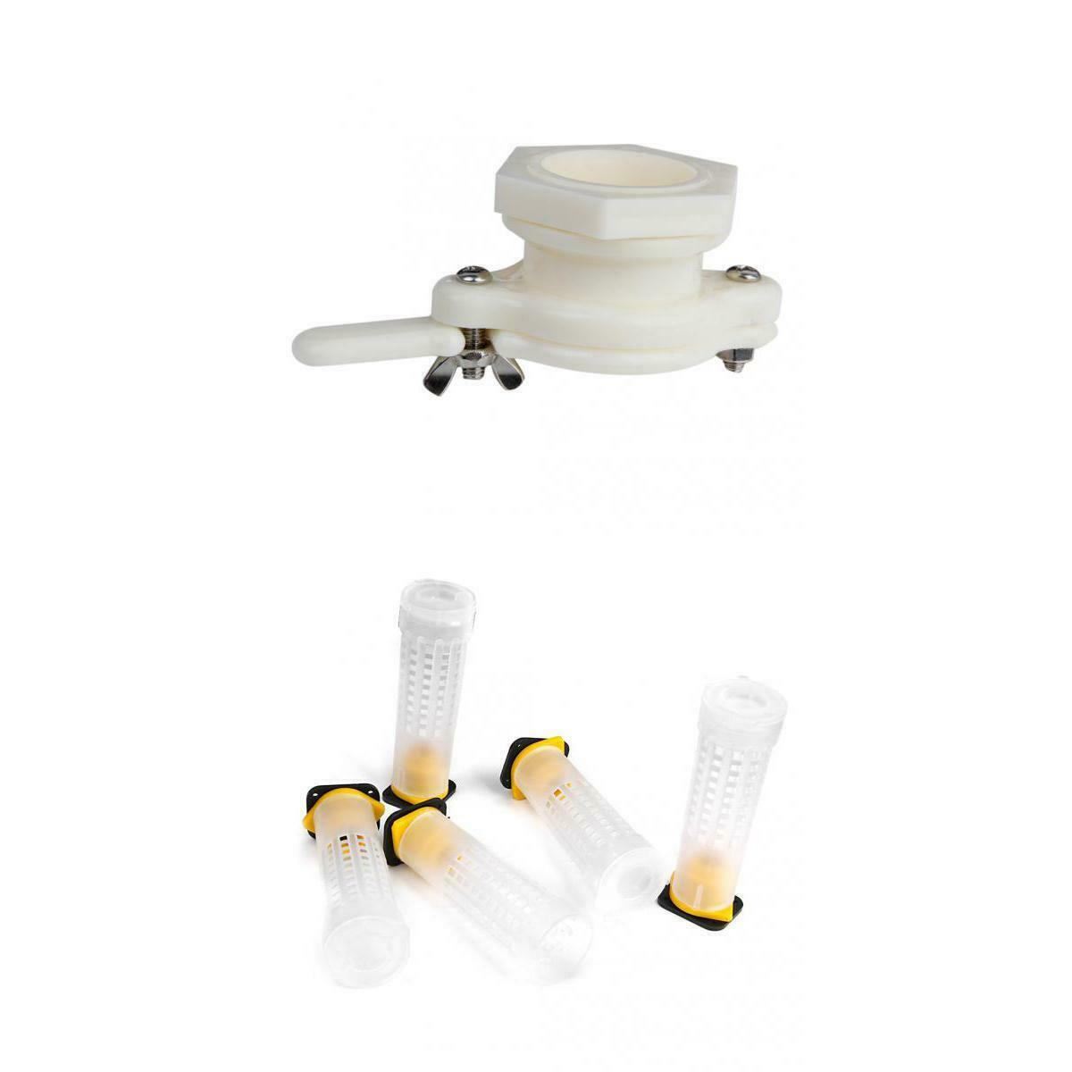 38mm Plastic Honey Gate Valve + Rearing Queen Bee Hair Roller Cages Tool