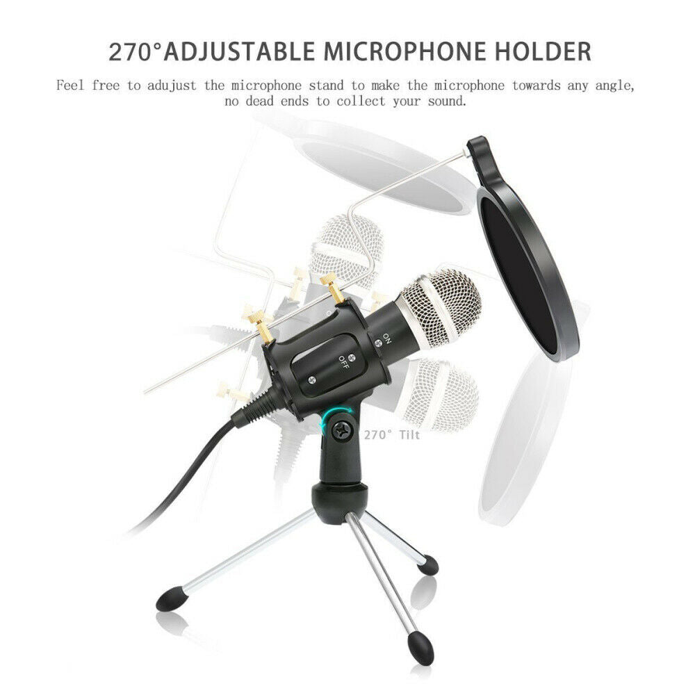 Condenser Microphone Mic 3.5mm plug for Gaming Chat Studio Recording w/ Tripod