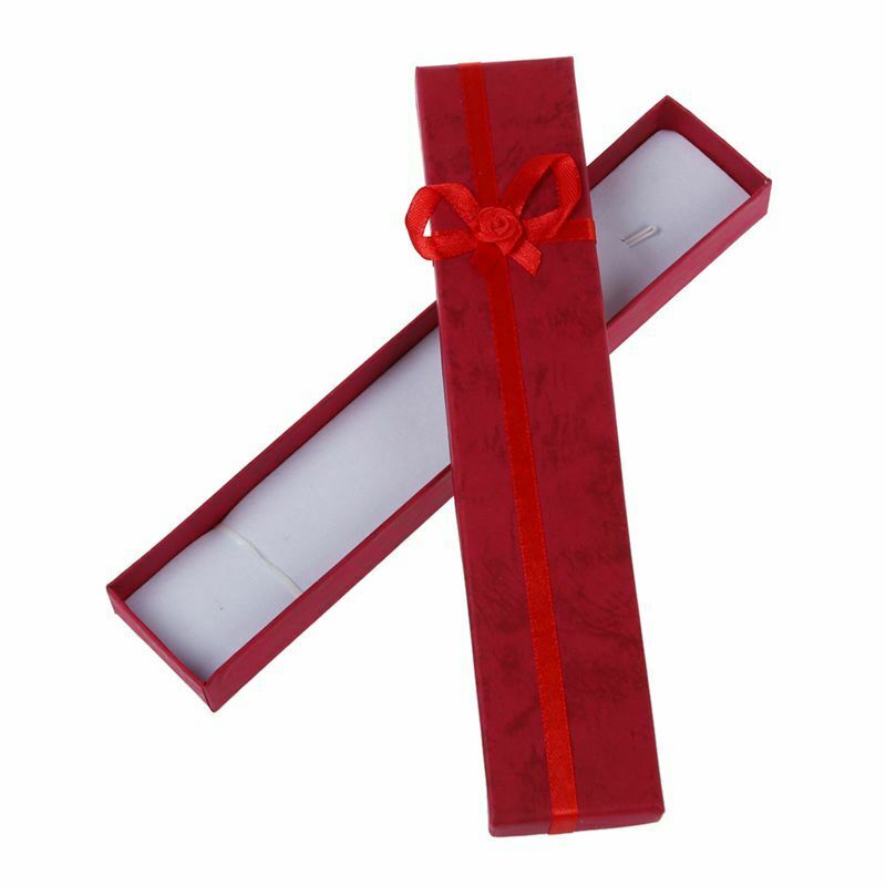 Dark Red Rectangular Jewellery Necklace Case Cardboard Gift Holder Box Z5P3