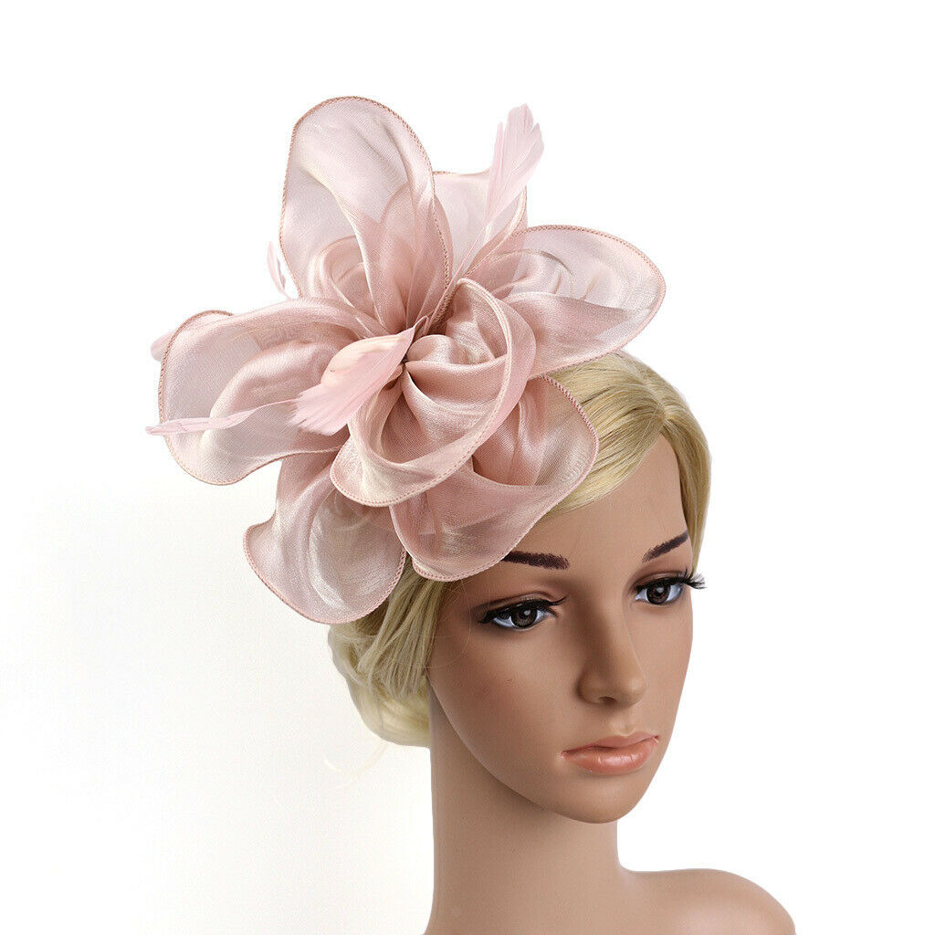 Wedding Fascinator Hat Women Feather Flower  Hair Band Church Party