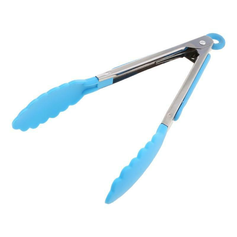 Silicone Kitchen Cooking Salad Serving BBQ Tongs Stainless Steel Handle Utensil