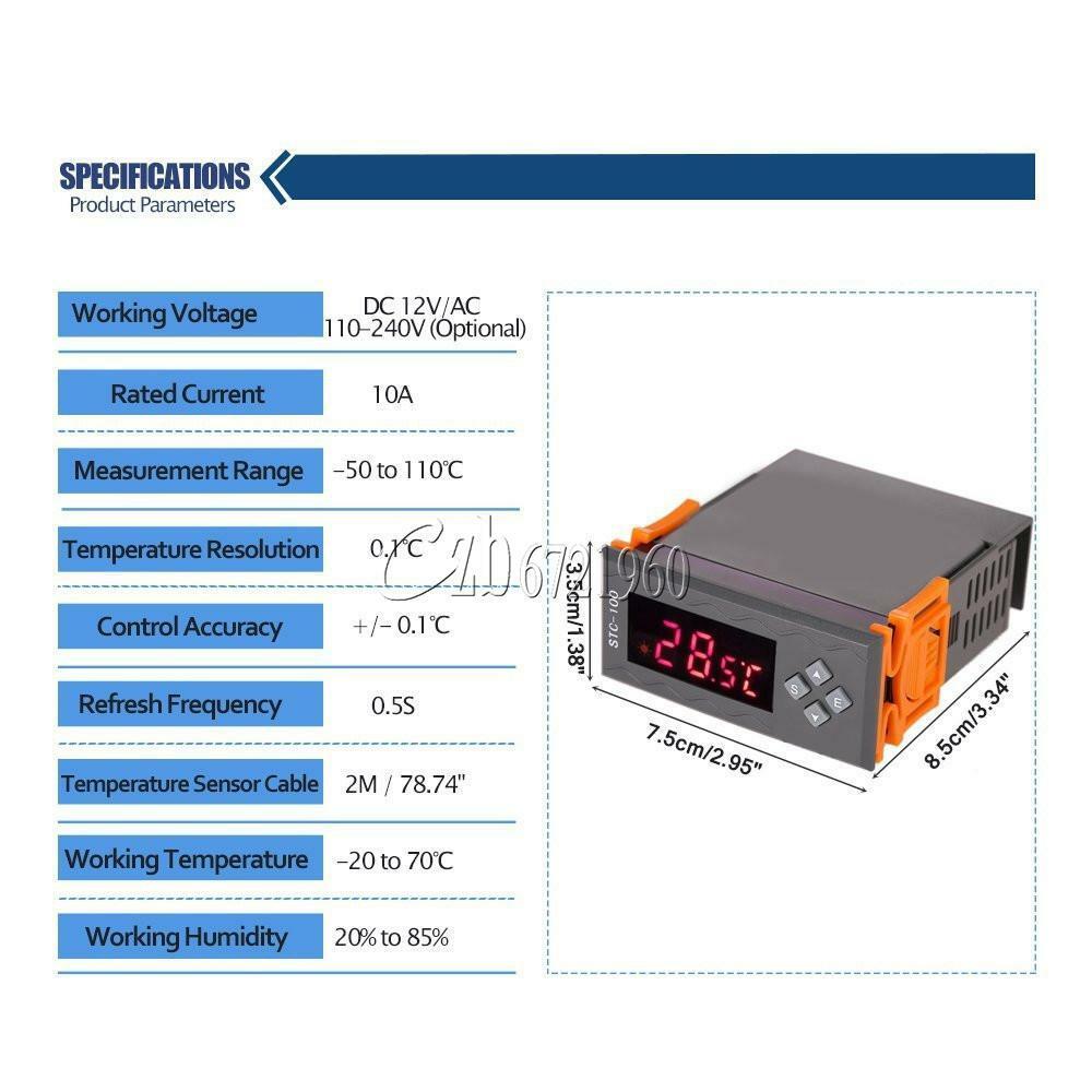 STC-100 12V LCD Temperature ℃&℉ Controller Thermostast With Alarm Sensor 2 Relay