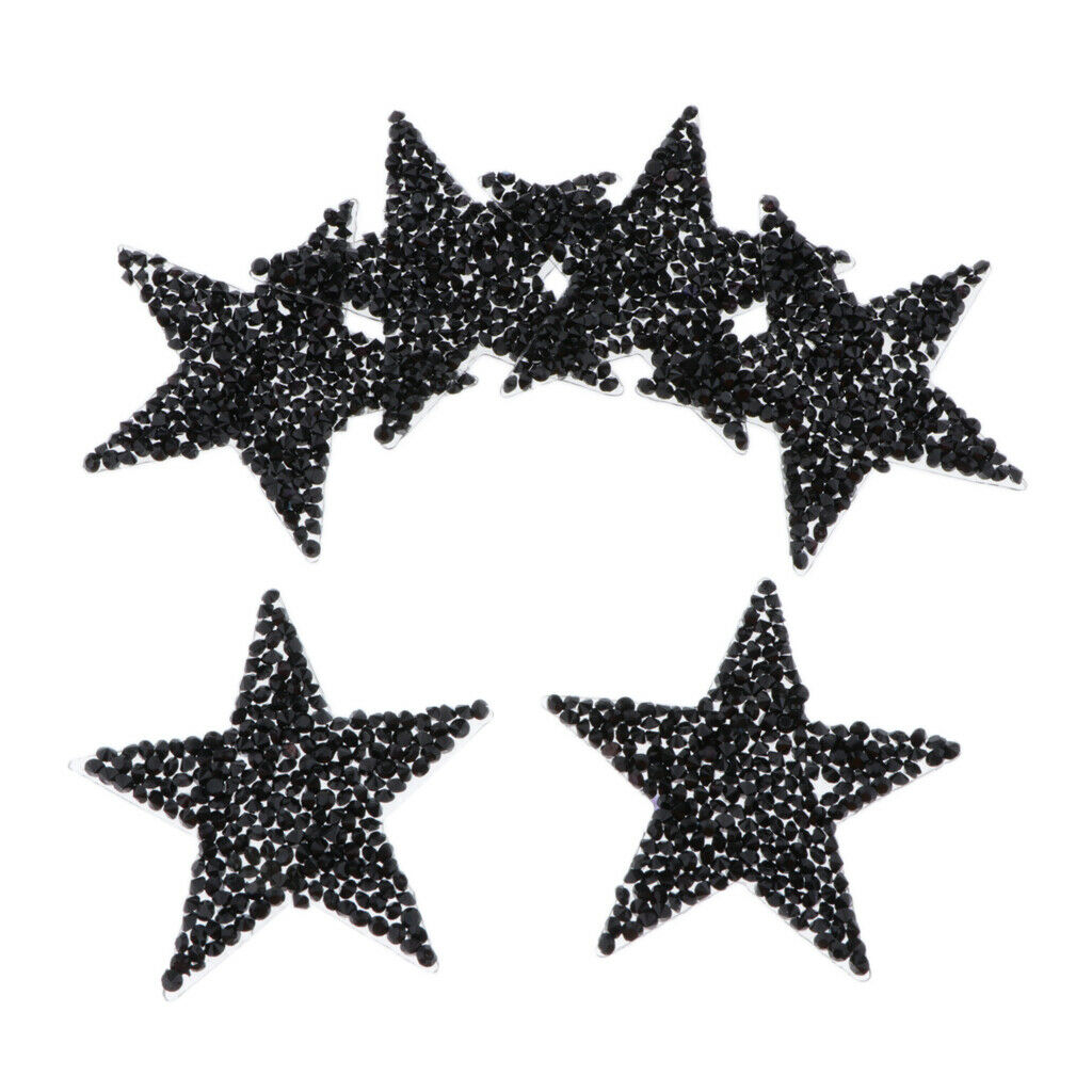 6pcs Black Rhinestone Star Iron on Applique Patches Transfer