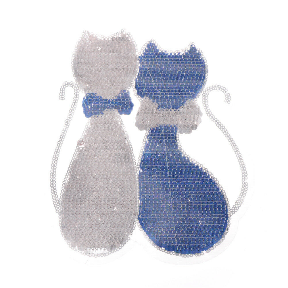 Sequins Lover Cat Patches on T-shirt Garment Sequined Applique Crafts GrY1