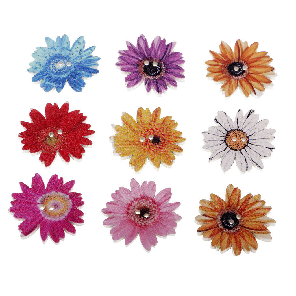 50x Daisy Flower Wooden 2 Holes Crafts Buttons for Sewing Scrapbooking 25mm