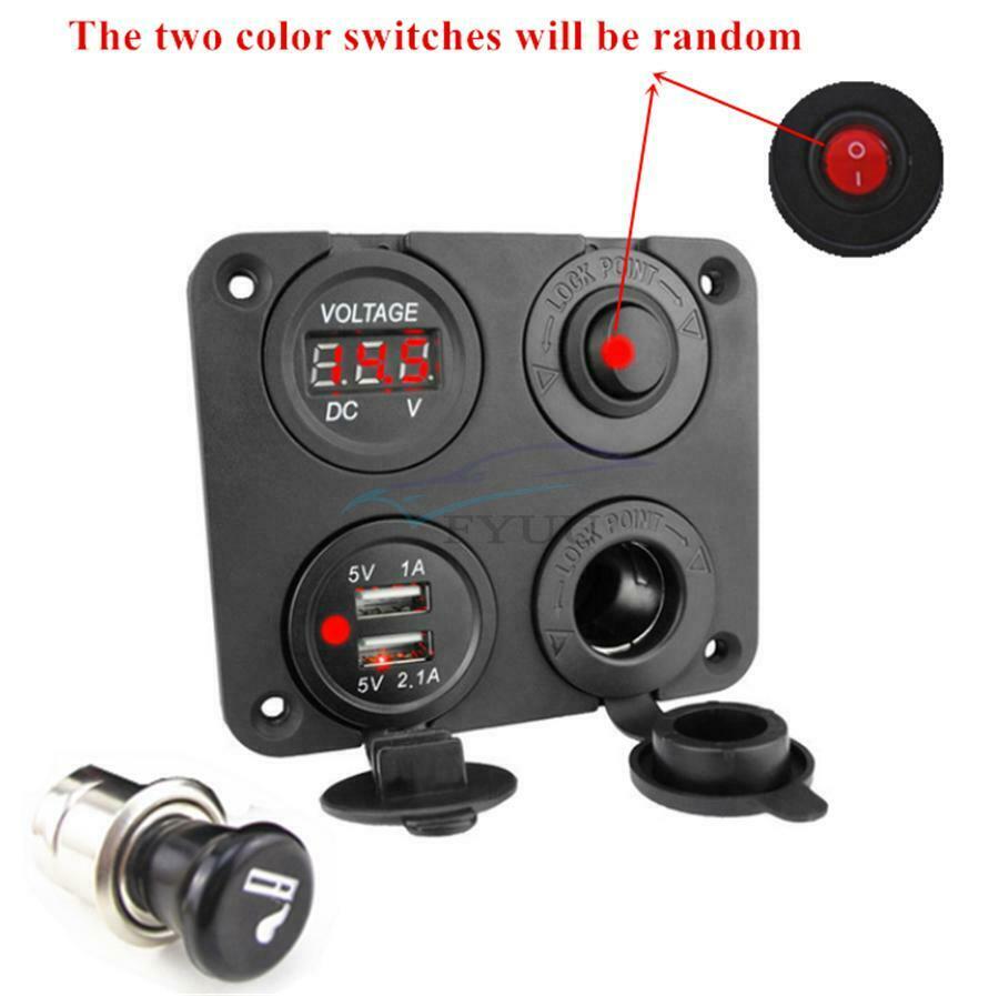 5V Car Dual USB Adapter Charger& Switch& Voltmeter& Cigarette Lighter Socket Set