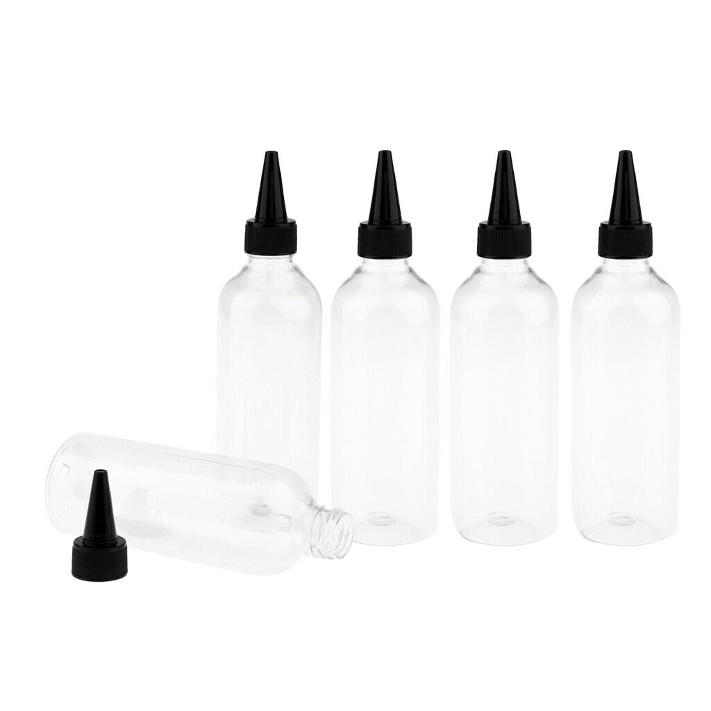 5Pieces 250ml Empty Refillable Cosmetics Sub Bottles Travel Black Tip Cover