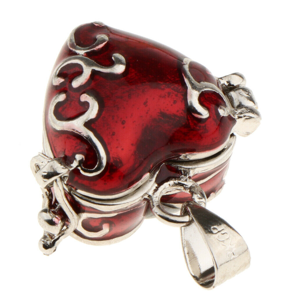 Openable Enamel Heart Pendant Cremation Keepsake Necklace Ball Beads Chain