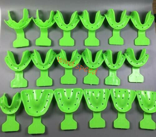 18pcs Dental Edentulous Jaw Impression Trays Frame Cut Back Plastic Green Tray